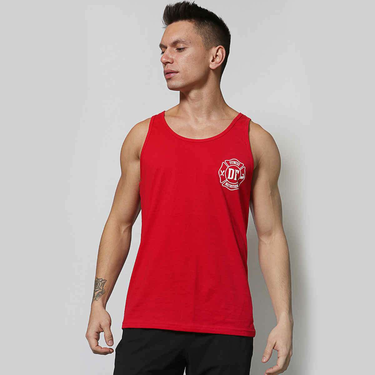 Red Athletic Tank Top with Small Chest Graphic